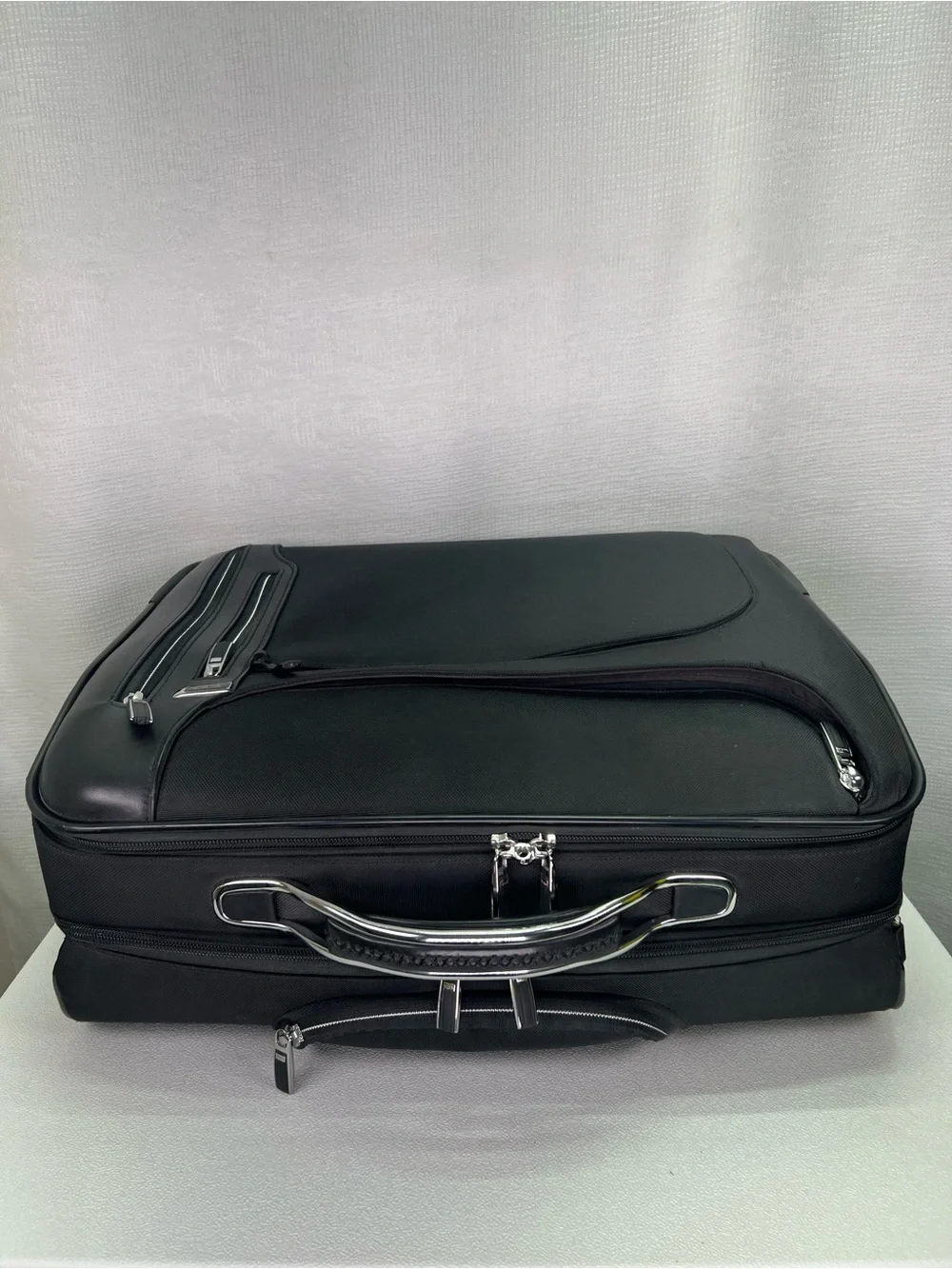 Tumi Arrive LeGuardia Black Nylon and Leather Briefcase w/ Silver Hardware